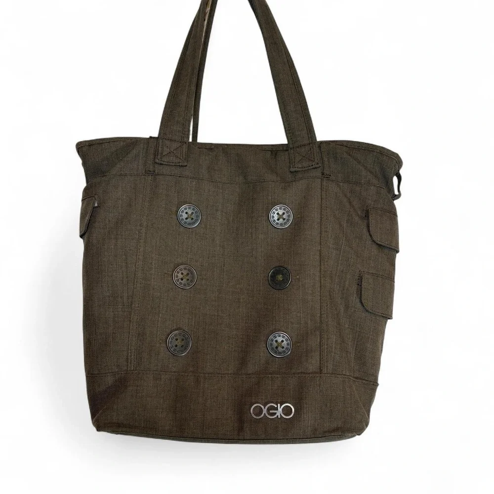 Ogio Hamptons laptop tote bag in brown/terra color w/ polka dot lining